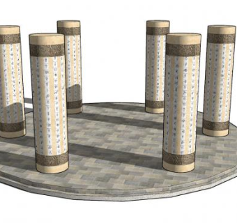 中式甲骨文文化柱子景观柱SU模型下载_sketchup草图大师SKP模型