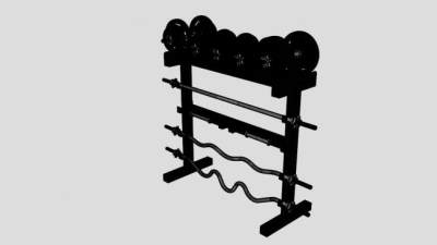 室内健身器材黑色杠铃架SU模型下载_sketchup草图大师SKP模型