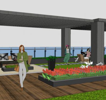 办公屋顶花园SU模型下载_sketchup草图大师SKP模型