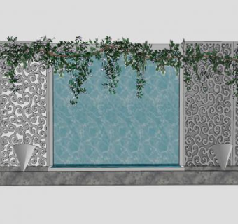 藤蔓爬藤流水景墙SU模型下载_sketchup草图大师SKP模型