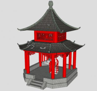 重檐八角亭子SU模型下载_sketchup草图大师SKP模型