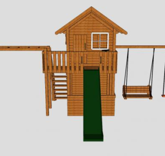 木质儿童游乐设施秋千滑梯SKP模型下载_sketchup草图大师SKP模型