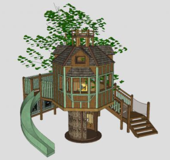 树屋滑梯游乐设施SU模型下载_sketchup草图大师SKP模型