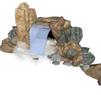 假山流水景观石头SU模型下载_sketchup草图大师SKP模型