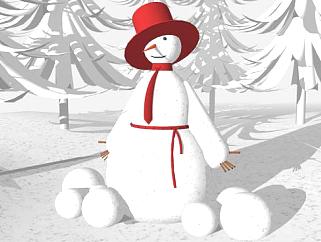 带帽子的雪人和雪景SU模型下载_sketchup草图大师SKP...