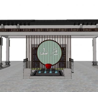 中式门楼岗亭入口大门SU模型下载_sketchup草图大师SKP模型