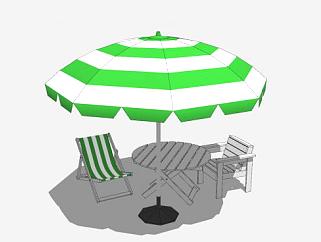 绿色遮阳伞和户外桌椅SU模型下载_sketchup草图大师SKP...