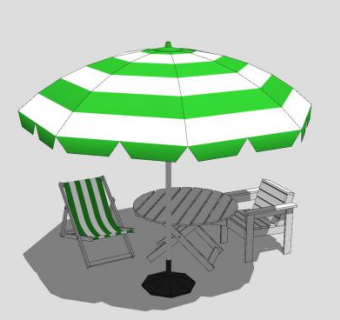 绿色遮阳伞和户外桌椅SU模型下载_sketchup草图大师SKP模型