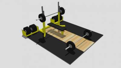 室内黄色哑铃凳SU模型下载_sketchup草图大师SKP模型