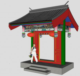 中式垂花门门口SU模型下载_sketchup草图大师SKP模型