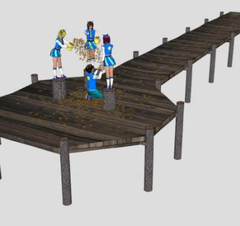 码头栈道上的赛车美女SU模型下载_sketchup草图大师SKP模型