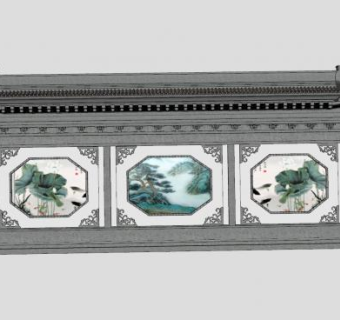 中式景墙景观墙照壁SU模型下载_sketchup草图大师SKP模型