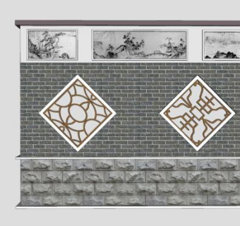 中式景观墙镂空景墙SU模型下载_sketchup草图大师SKP模型