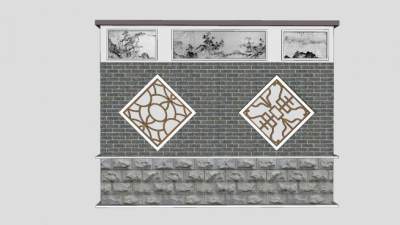 中式景观墙镂空景墙SU模型下载_sketchup草图大师SKP模型