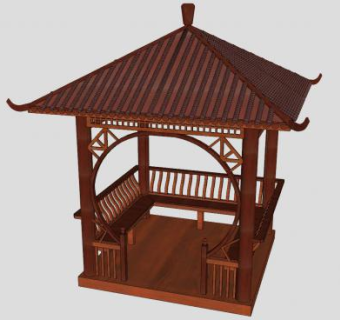 中式防腐木凉亭子SU模型下载_sketchup草图大师SKP模型