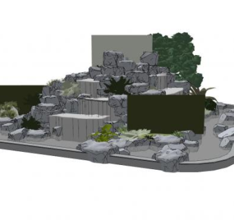 假山叠石流水景观sketchup模型下载_sketchup草图大师SKP模型