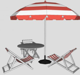 太阳伞遮阳伞及躺椅SU模型下载_sketchup草图大师SKP模型