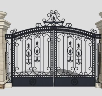 欧式别墅铁艺大门SU模型下载_sketchup草图大师SKP模型