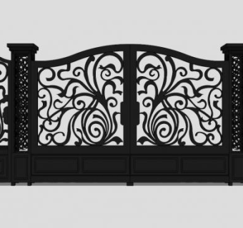 黑色古典铁艺大门SU模型下载_sketchup草图大师SKP模型
