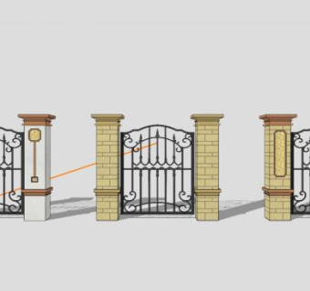 三款欧式铁艺大门SU模型下载_sketchup草图大师SKP模型