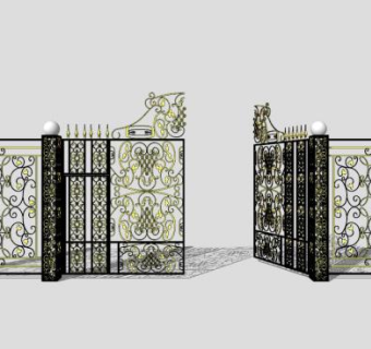 古典欧式铁艺大门SU模型下载_sketchup草图大师SKP模型