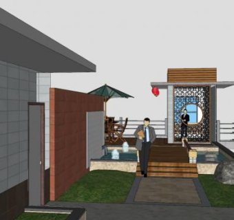 新中式屋顶花园SU模型下载_sketchup草图大师SKP模型