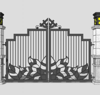 现代欧式铁艺大门SU模型下载_sketchup草图大师SKP模型