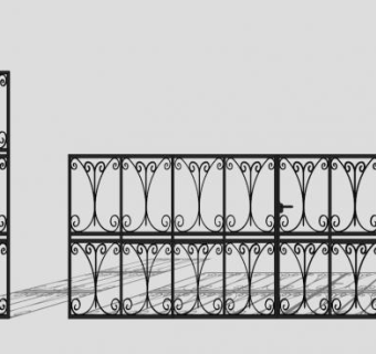 室外铁艺护栏围栏大门SU模型下载_sketchup草图大师SKP模型