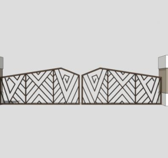 景区护栏围栏铁艺大门SU模型下载_sketchup草图大师SKP模型