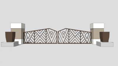 景区护栏围栏铁艺大门SU模型下载_sketchup草图大师SKP模型