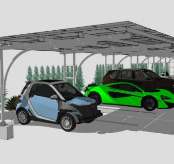 停车位车棚汽车SU模型下载_sketchup草图大师SKP模型