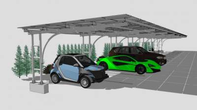 停车位车棚汽车SU模型下载_sketchup草图大师SKP模型