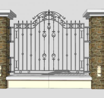 别墅精美铁艺大门SU模型下载_sketchup草图大师SKP模型