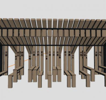 中式防腐木长廊座椅小品SU模型下载_sketchup草图大师SKP模型