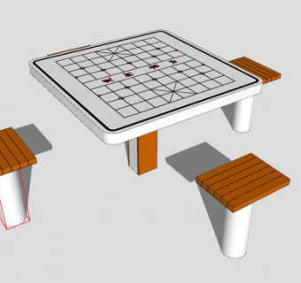 户外棋牌桌棋盘SU模型下载_sketchup草图大师SKP模型