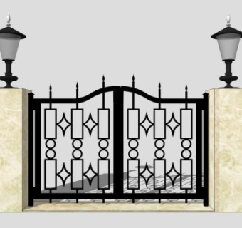 现代欧式别墅铁艺大门SU模型下载_sketchup草图大师SKP模型