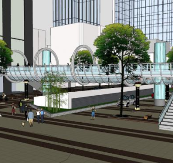 市中心商业街步行街SU模型下载_sketchup草图大师SKP模型
