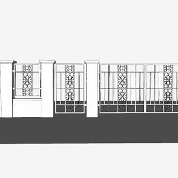 <em>铁艺围墙</em>护栏SU模型下载_sketchup草图大师SKP模型