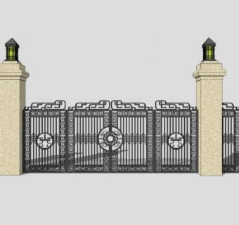 古典铁艺大门SU模型下载_sketchup草图大师SKP模型