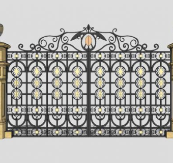 欧式古典繁复铁艺大门SU模型下载_sketchup草图大师SKP模型