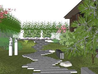 中式屋顶花园景观SU模型下载_sketchup草图大师SKP模型