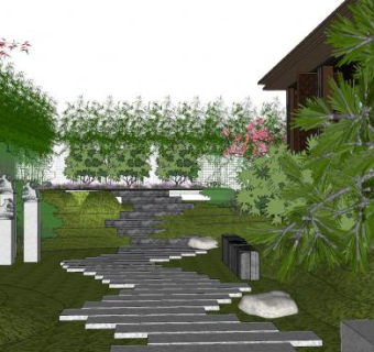 中式屋顶花园景观SU模型下载_sketchup草图大师SKP模型
