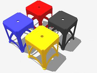 四种颜色塑料凳SU模型下载_sketchup草图大师SKP模型