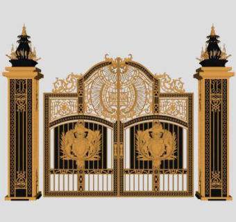 巴洛克建筑风格金色铁艺大门SU模型下载_sketchup草图大师SKP模型