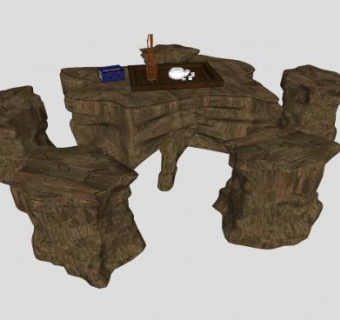 文化根艺茶桌SU模型下载_sketchup草图大师SKP模型