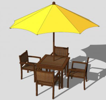 黄色遮阳伞户外桌椅SU模型下载_sketchup草图大师SKP模型