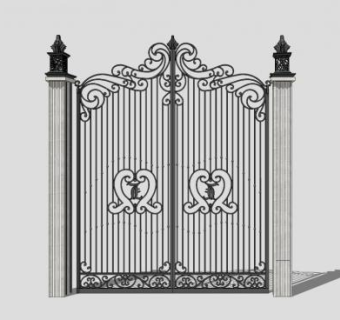欧式古典精美铁艺大门SU模型下载_sketchup草图大师SKP模型