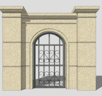 欧式石门铁艺大门SU模型下载_sketchup草图大师SKP模型