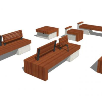 户外景观座椅户外长椅SU模型下载_sketchup草图大师SKP模型