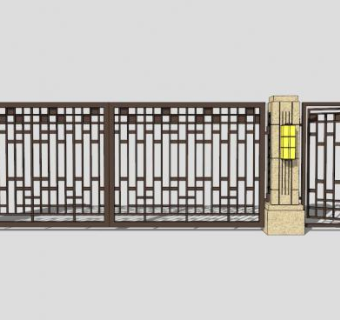 中式护栏围栏铁艺大门SU模型下载_sketchup草图大师SKP模型